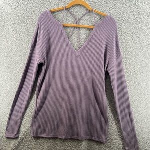 Chaser Thermal Long Sleeve Double V Strappy Shirt Top Purple Size Medium NWT